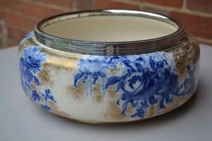ANTIQUE ROYAL DOULTON "ARUNDEL" blue and gold silver plate bound salad bowl - Picture 1 of 12