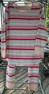 Old Navy womans thermal 2 pc Pajama Set pink/gray/white striped sz 3X EUC - Picture 1 of 3