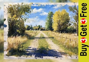 Sunlit Meadow Path 5"x7" Print on Matte Paper | Tranquil Landscape Oil Painting - Picture 1 of 17