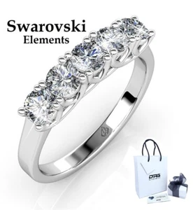 Anello Riviera Donna Solitario Swarovski Elements Argento 925 Fedina Oro Bianco - Foto 1 di 9
