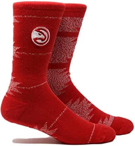 Atlanta Hawks NBA Mens Large Socks Fits Size 6-12 PKWY Red Geo Print Crew Cover