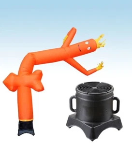 Werbung aufblasbarer Röhrenmann 12 Fuß orangefarbener Pfeil aufblasen gewellte Fliege mit Gebläse - Bild 1 von 3
