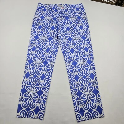 Vineyard Vines Mujer Pantalones al Tobillo Estampado Abstracto tiro Medio Elástico Talla 8 Azul Foto 1 de 4