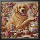 Dog Wall Art Canvas Print Golden Retriever Painting Artwork Decor Gift Tea Puppy