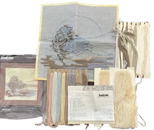 Vtg 1970s Janlynn WHISPERING TREE Needlepoint Kit Pastel Landscape - Started - Picture 1 of 4