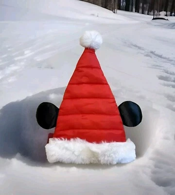 One Size Disney Parks Mickey Mouse Ears Quilted Santa Hat Christmas Holiday New - Image 1 of 3