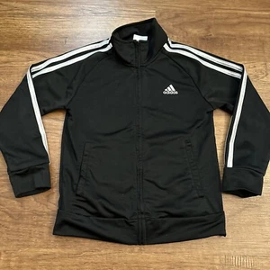 Adidas Track Jacket Size 6 Kids Youth Black 3 Stripes Zip Up Soccer Zip Up F620 - Picture 1 of 9