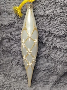 6" Vintage Rauch Christmas Mercury Glass Gold & Mica Icicle Teardrop Ornament - Picture 1 of 7