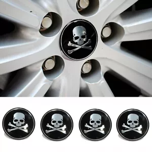 4pcs 56mm Car Wheel Center Hub Caps Metal Cross Bone Skull Logo Emblem Sticker - Picture 1 of 12