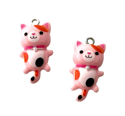 10 Pink Spotted 29x15mm Resin Kitty Cat Feline Kids Craft Bead Charms Pendants - Image 1 of 2