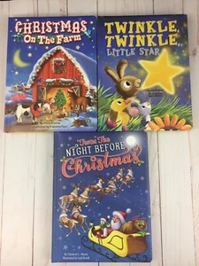 3 kleine Nilpferd Kinder gepolstertes Brett Bücher Weihnachtsmann Bauernhof Funkeln Funkeln - Bild 1 von 7