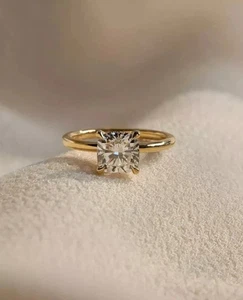 2,10 kt Moissanit-Verlobungsring im Kissenschliff Krappenschliff 14 K Gelbgold vergoldet - Bild 1 von 7