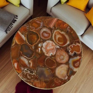 Mesa de centro de ónix rojo de 24" de lujo hecha a mano mesa de piedra natural para sala de estar - Imagen 1 de 9