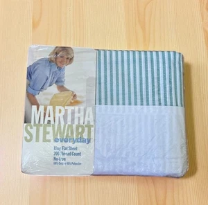 De Colección Años 90 Martha Stewart King Hoja Plana 200 Hilos Verde Blanco Rayas NUEVO - Imagen 1 de 5