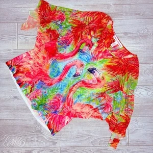 Leoma lovegrove rh rhinestone, flamingo flutter sleeve shirt large tropical - Picture 1 of 4