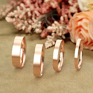 14K Pink Rose Gold 2mm 3mm 4mm 5mm Comfort Fit Men Women Flat Wedding Band Ring - Picture 1 of 13