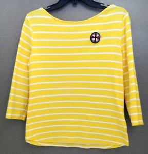 NWOT Talbots Size PL Yellow White Stripe Beaded 3/4 SL Cotton Tee Boat Nautical - Picture 1 of 6