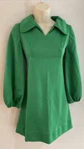 XXS KNIT Vintage 1960s Mod GREEN Mini Go-Go Dress Peasant Sleeves *Flaws - Picture 1 of 7