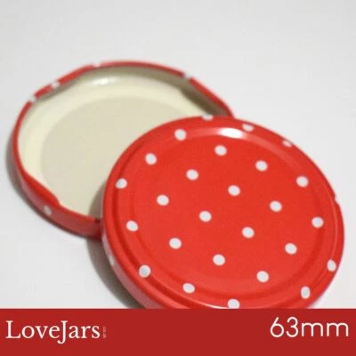 LOVEJARS Jam Jar Replacement Twist Off Lids. Size: 63mm. Red Spot. Brand New