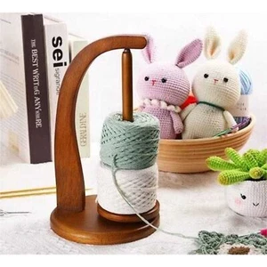 Wood Spool Stand Easy Install Hand Knit Crochet Rotating Yarn Stand - Picture 1 of 9