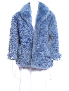 MICHAEL KORS COLLECTION Periwinkle Blue Dyed Curly Lamb Fur Jacket Coat SZ XS/S - Picture 1 of 9