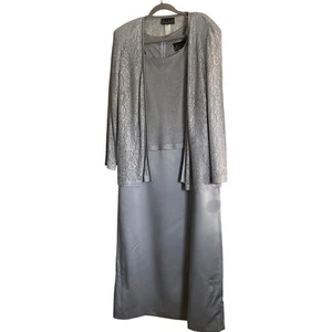 Alex Evenings Women's 22W Formal Dress Set Gray Lace Overlay Sleeveless - Picture 1 of 18