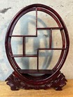 Vintage Asian Carved Wood Tabletop Display Shelf Round Curio Stand Miniatures
