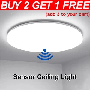 48W PIR Motion Sensor LED Ceiling Light Panel Down Lights Bathroom Kitchen Lamp - Picture 1 of 14
