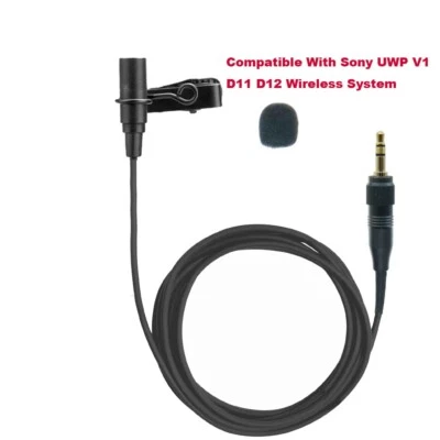 Black Tie Lapel Microphone for Sony V1 D11 D21 UWP UTX Series Clip-On Wireless - Image 1 of 4