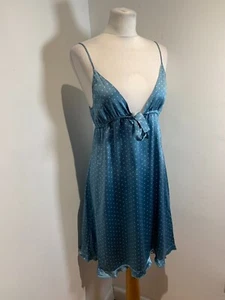 Alice & Astrid dress M *flaw A line silk dotty print blue nightdress babydoll - Picture 1 of 12
