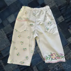 Calico Belle Handmade 40s Feed Sack & Crochet Lace Pocket Bloomers Pants Size L - Bild 1 von 13