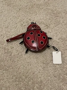 Red Ladybug with Black Polka Dots Leather Coin Change Purse Wristlet 3D Handmade - Imagen 1 de 3