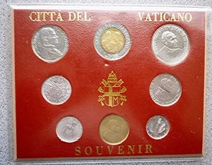 1975 1976 1987 1988 1989 VATICAN - SOUVENIR MINT BU SET (8) w/ BI-METAL 500 LIRE - Picture 1 of 5