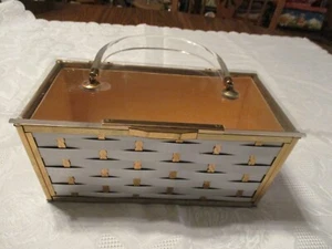 Vintage Woven Silver Metal Handbag with Clear Lucite Top & Handle - Picture 1 of 8