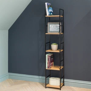 5 Tier Shelving Side Table, Oak Effect Shelves  1440mm H x 291mm W x 235mm D - Picture 1 of 3