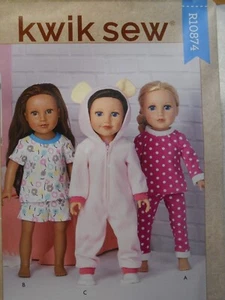 18" Doll Clothes Pajamas Kwik Sew R10874 Sewing Pattern* - Picture 1 of 2