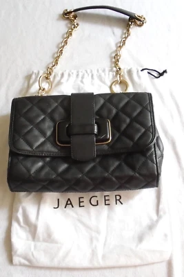 Bolso acolchado Jaeger Regent bolso de hombro de cuero negro cadena dorada y bolsa para el polvo en muy buena condición Foto 1 de 4
