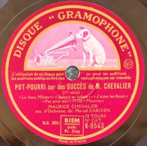Maurice Chevalier : Pot-Pourri sur ses succés DISQUE 78 tours GRAMOPHONE K-8543 - Bild 1 von 4