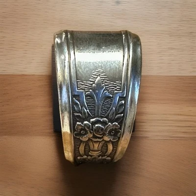 Anel colher floral vintage prata prato anel banda up ciclo presente tamanho 7,25 - Imagem 1 de 4