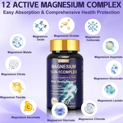 Complejo de Magnesio 12 en 1 700mg con Malato, Citrato, Glicinato - Alta Absorción Foto 1 de 4
