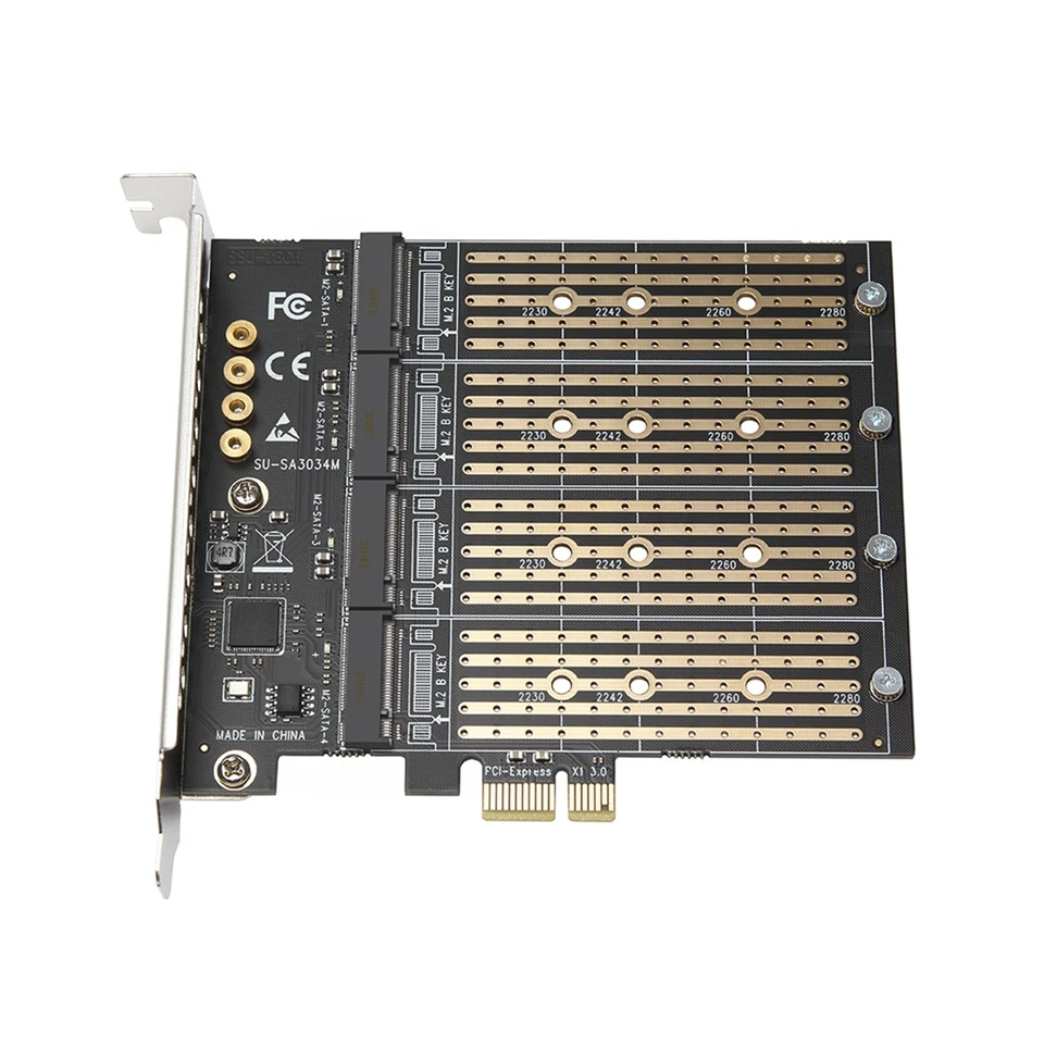 PCIE to M2 Adapter PCI Express X1 3.0 4 Ports B Key M.2 NGFF SATA SSD Adapter - Image 1 of 4