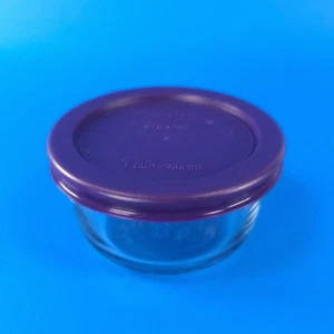 Pyrex 7202 Clear Storage Bowl 1 Cup With Purple Lid Round Glass Store Food - Picture 1 of 12