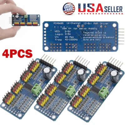 4PC PCA9685 16-Channel 12-bit PWM Servo motor Driver I2C Module Arduino Robot US - Image 1 of 4