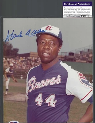 Hank Aaron Autographed 8x10 Barney Sterling Photo Atlanta Braves Baseball PSA - Image 1 of 2