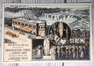 Brennende Quellen & Niagarafälle Aussichtsturm Café Kanada Postkarte - Bild 1 von 2