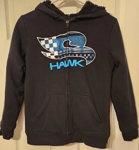 TONY HAWK Boys Medium Black Jacket Zip Up Coat Hooded Faux Fur Lining Great Cond - Picture 1 of 5