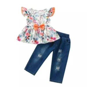 Floral Top & Ripped Jeans | Baby Girl Outfit - Picture 1 of 6