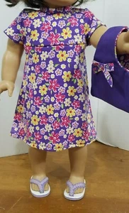 Hecho a mano - Colorido vestido con flores + bolso a juego y chanclas para American Girl - Imagen 1 de 3