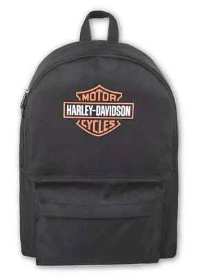 Mochila Harley-Davidson con gráficos de barra y escudo con correas ajustables - negra/naranja Foto 1 de 4