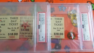 Lot of 2 1969 WOODSTOCK $18 Advanced Ticket PSA 8 FULL NM-MT Serial 79804 79805 - Picture 1 of 3